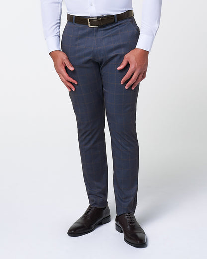 Athletic Fit Stretch Suit - Navy & Brown Windowpane | State & Liberty Suits