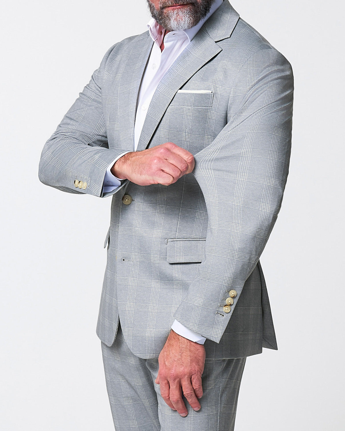 Athletic Fit Stretch Suit - Ash Grey with White Plaid | State & Liberty Suits