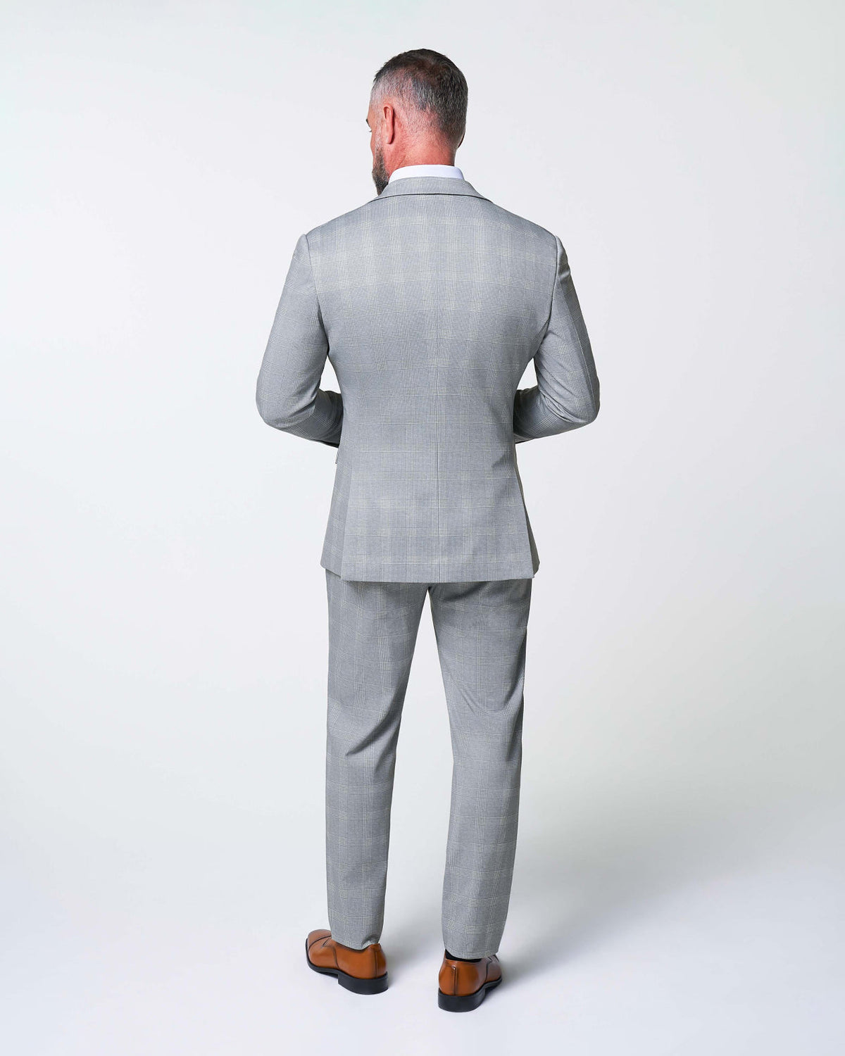 Athletic Fit Stretch Suit - Ash Grey with White Plaid | State & Liberty Suits