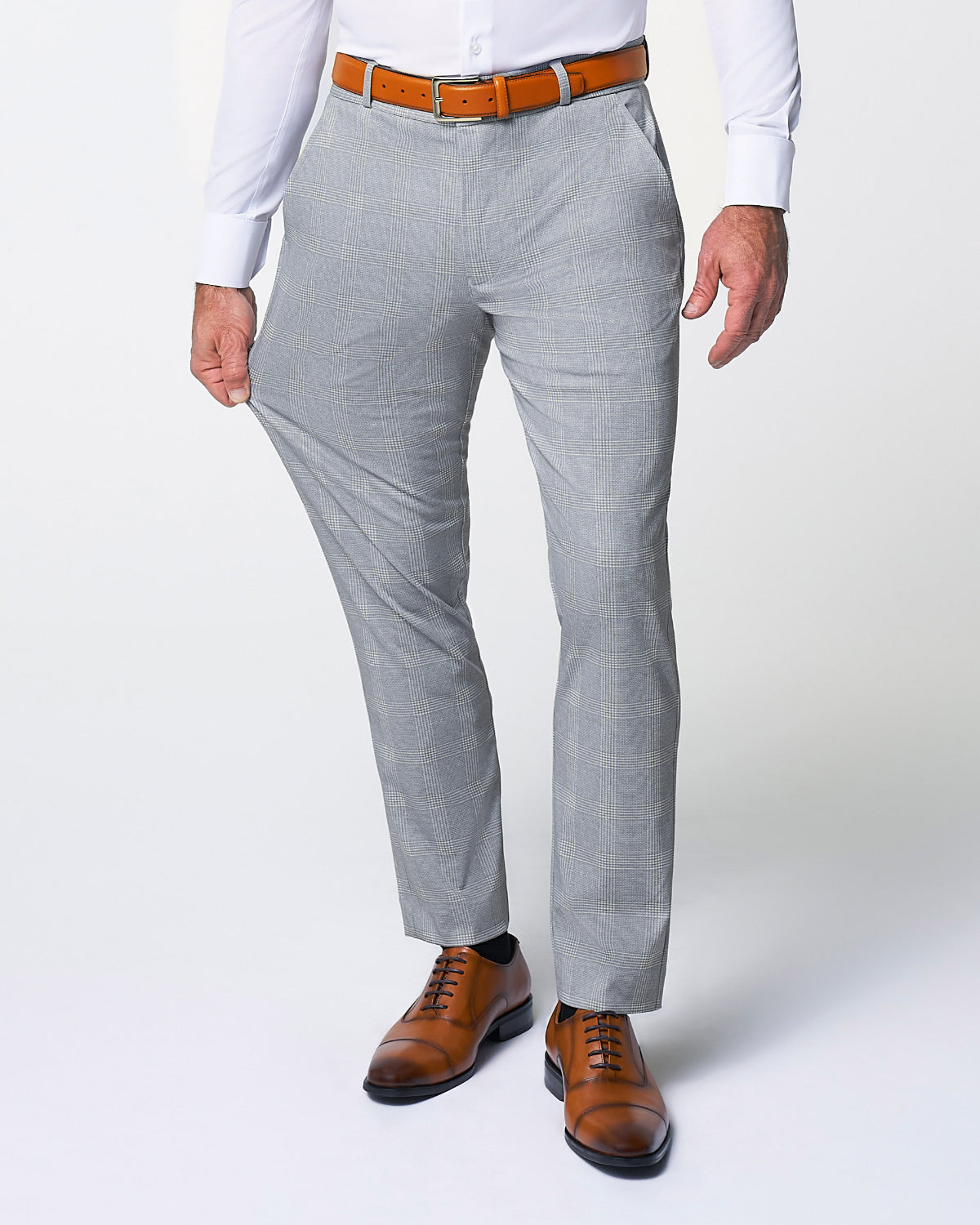 Athletic Fit Stretch Suit - Ash Grey with White Plaid | State & Liberty Suits