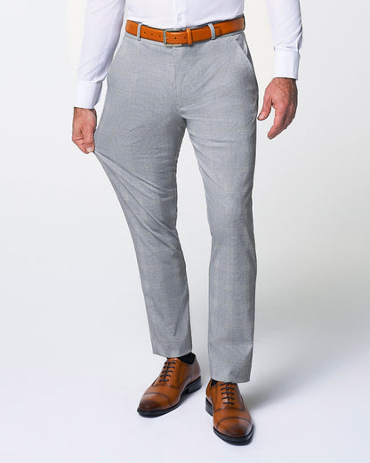Athletic Fit Stretch Suit - Ash Grey with White Plaid | State & Liberty Suits