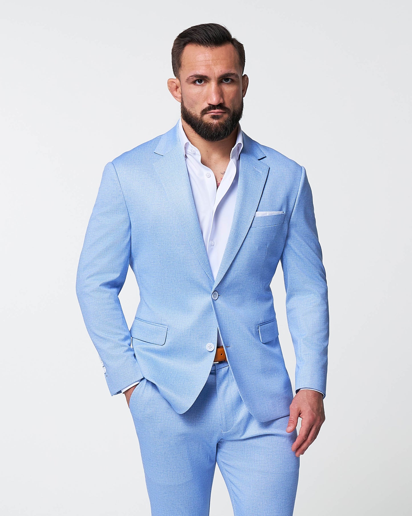 Athletic Fit Stretch Suit - Light Blue Mini Houndstooth | State & Liberty Suits