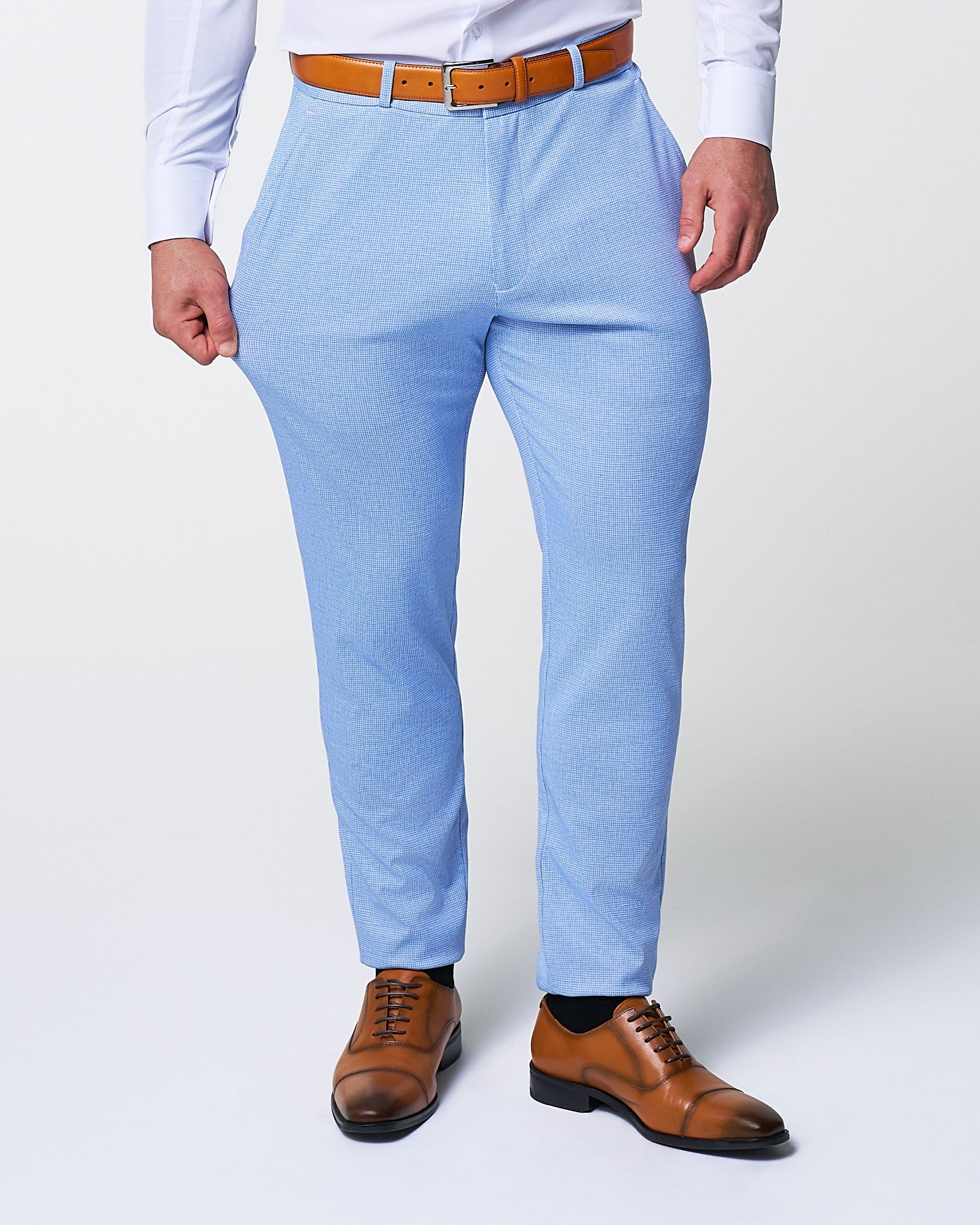 Athletic Fit Stretch Suit - Light Blue Mini Houndstooth | State & Liberty Suits