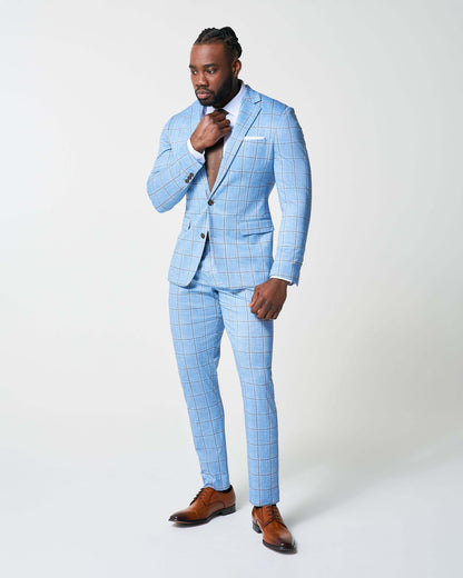 Athletic Fit Stretch Suit - Light Blue and Brown Big Windowpane | State & Liberty Suits