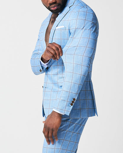 Athletic Fit Stretch Suit - Light Blue and Brown Big Windowpane | State & Liberty Suits