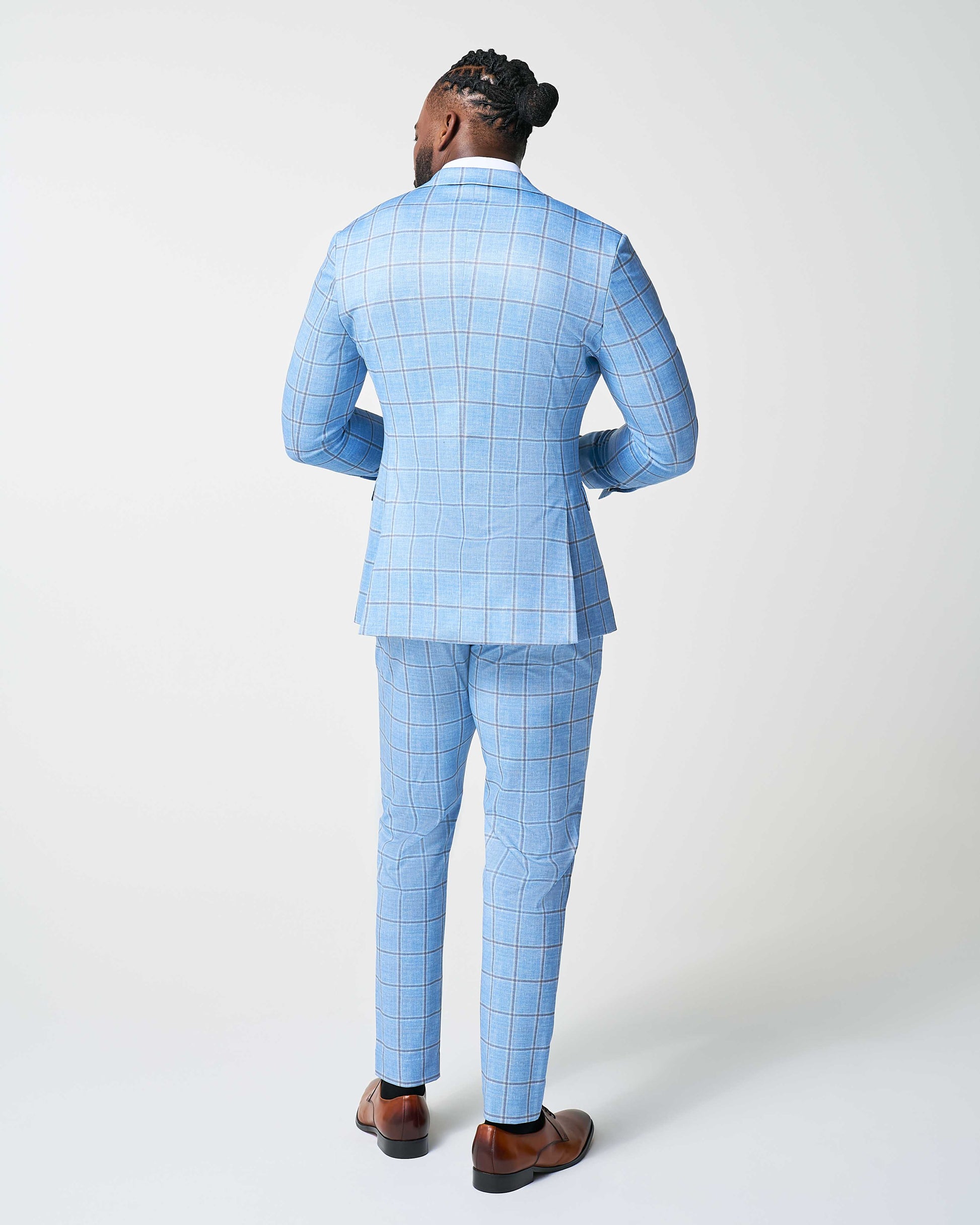 Athletic Fit Stretch Suit - Light Blue and Brown Big Windowpane | State & Liberty Suits