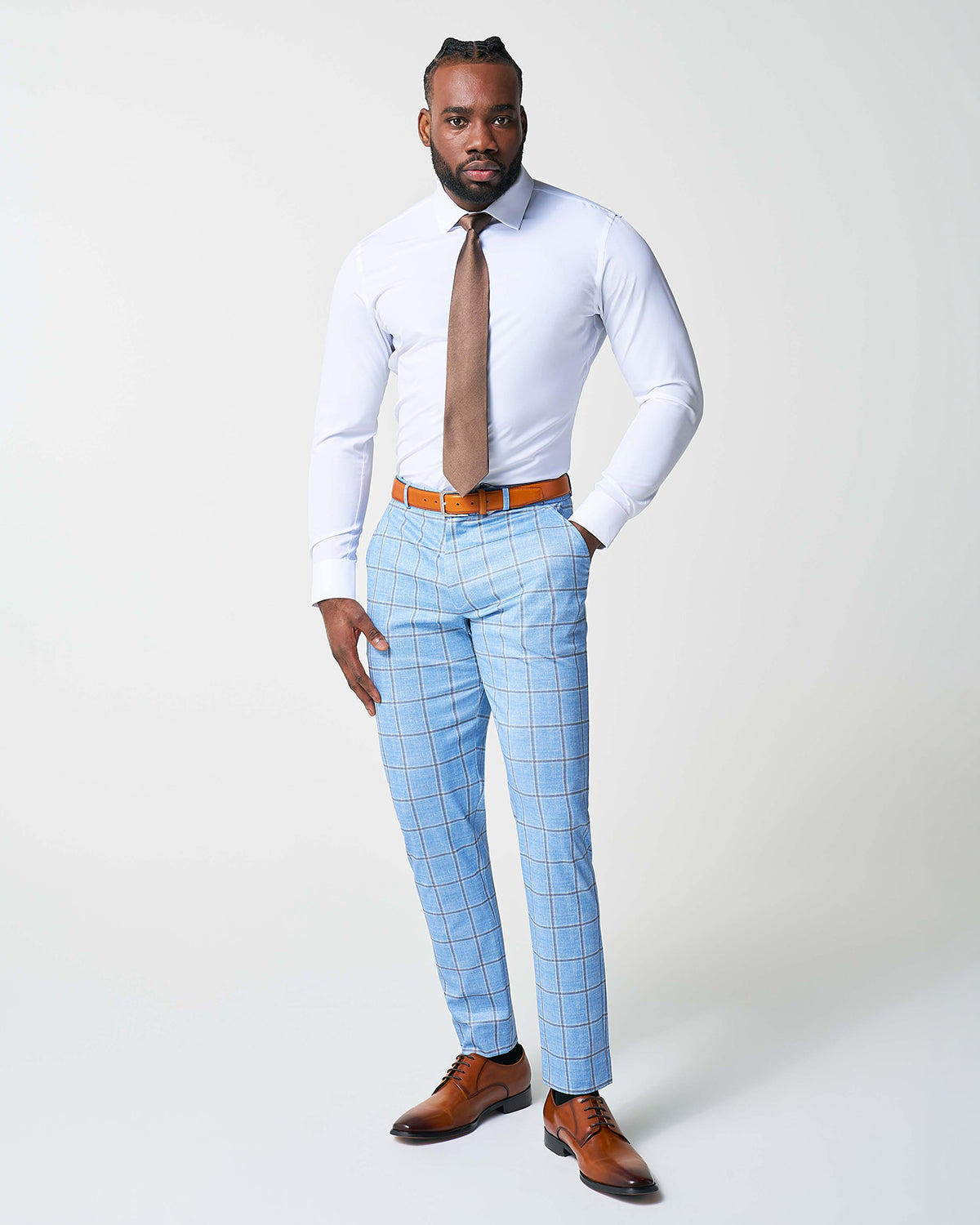 Athletic Fit Stretch Suit - Light Blue and Brown Big Windowpane | State & Liberty Suits
