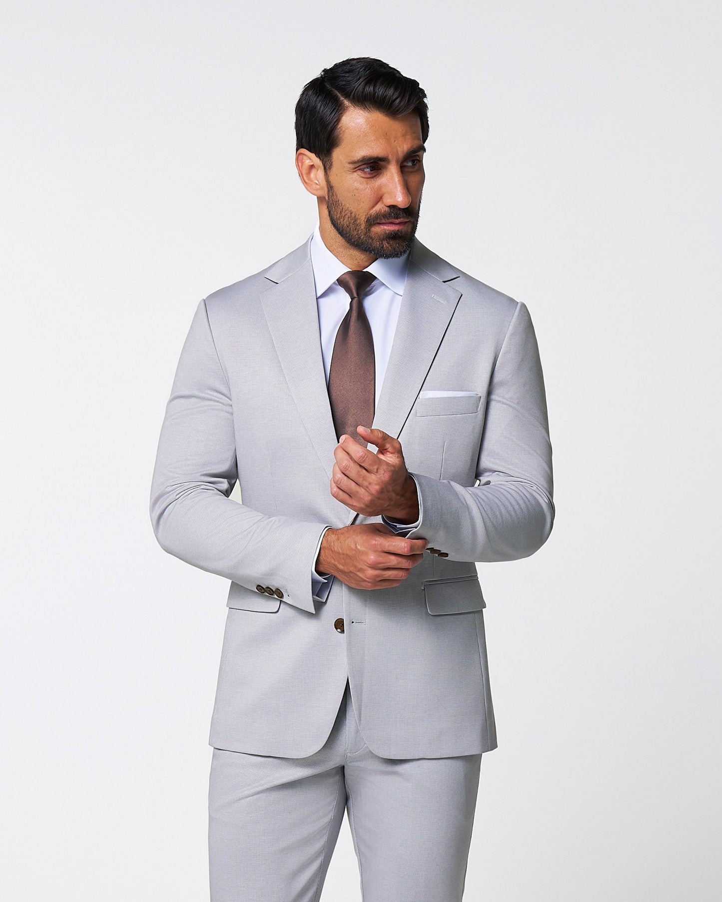 Athletic Fit Stretch Suit - Light Grey Microcheck | State & Liberty Suits