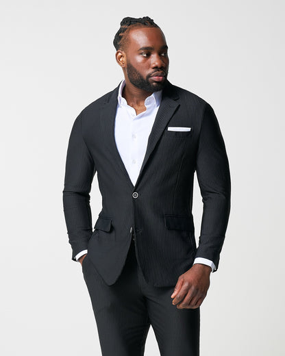 Athletic Fit Stretch Suit - Black Seersucker | State & Liberty Suits