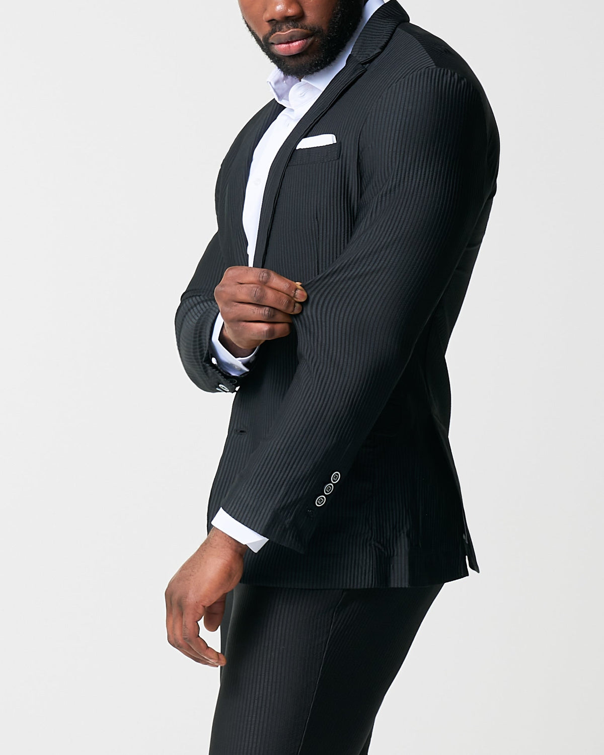 Athletic Fit Stretch Suit - Black Seersucker | State & Liberty Suits