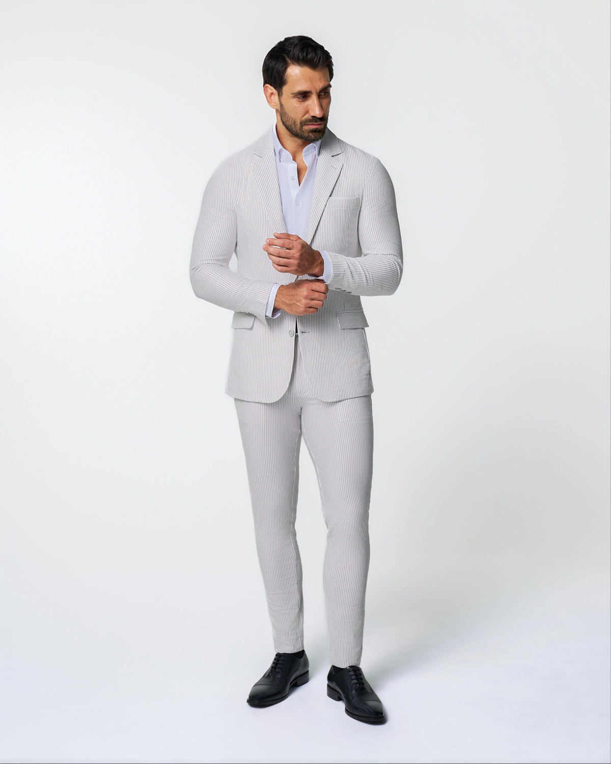 Athletic Fit Stretch Suit - Grey Seersucker | State & Liberty Suits
