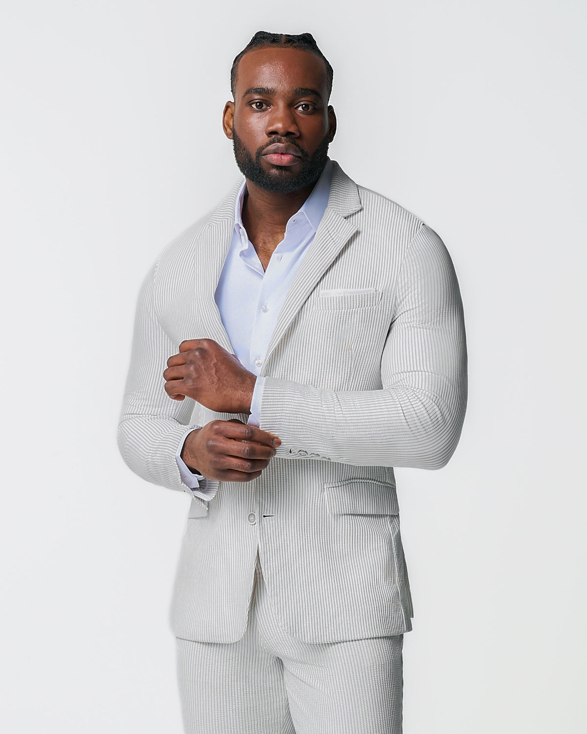 Athletic Fit Stretch Suit - Grey Seersucker | State & Liberty Suits