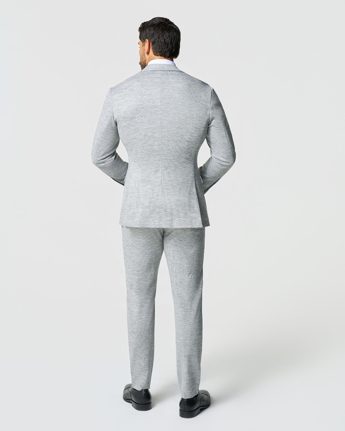 Athletic Fit Stretch Wool Suit - Light Grey with White Mini Stripe | State & Liberty Suits