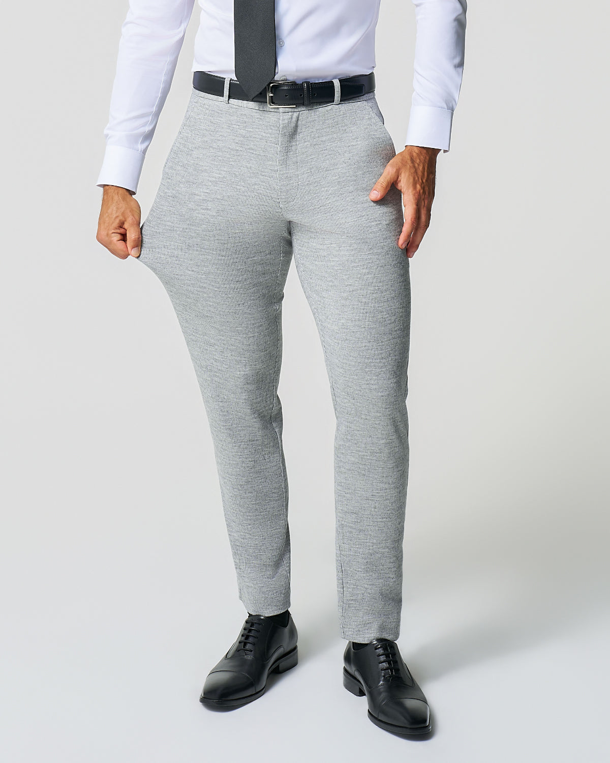 Athletic Fit Stretch Wool Suit - Light Grey with White Mini Stripe | State & Liberty Suits