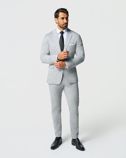 Athletic Fit Stretch Wool Suit - Light Grey with White Mini Stripe | State & Liberty Suits
