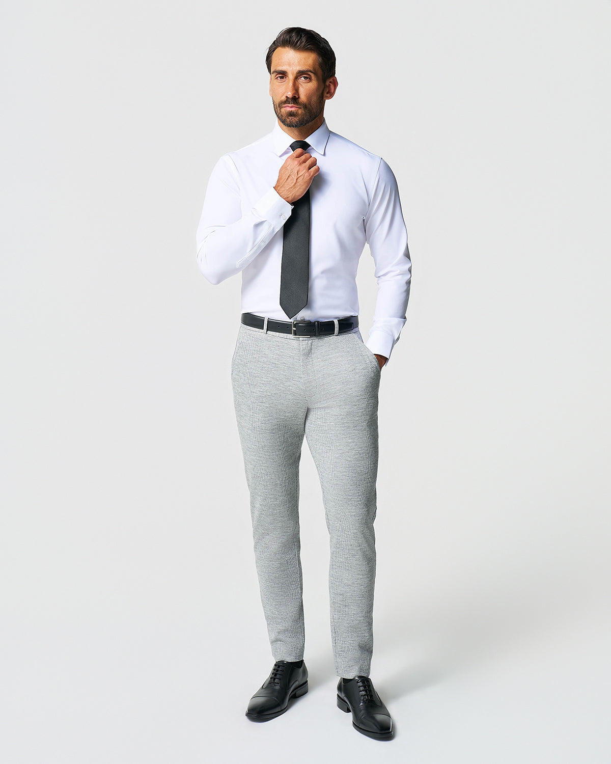 Athletic Fit Stretch Wool Suit - Light Grey with White Mini Stripe | State & Liberty Suits