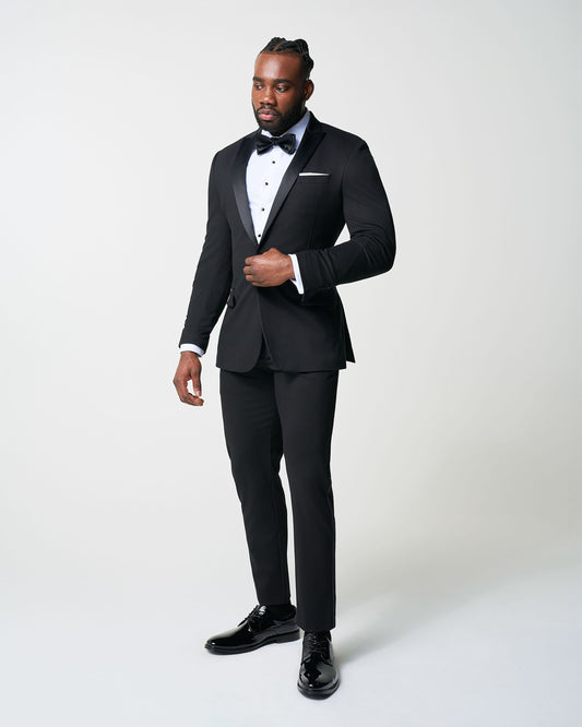 Athletic Fit Stretch Tuxedo - Black with Peak Lapel | State & Liberty Suits