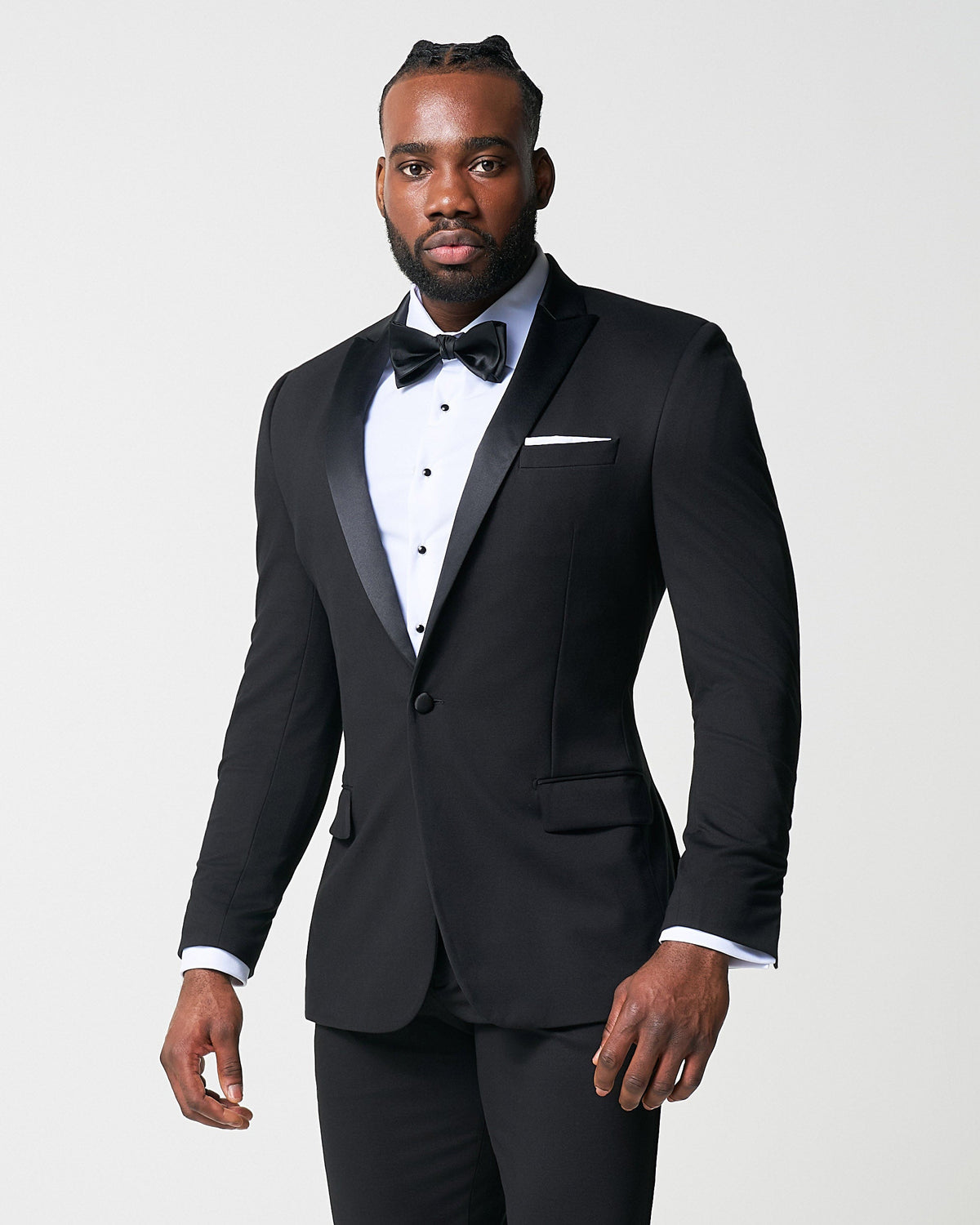 Athletic Fit Stretch Tuxedo - Black with Peak Lapel | State & Liberty Suits