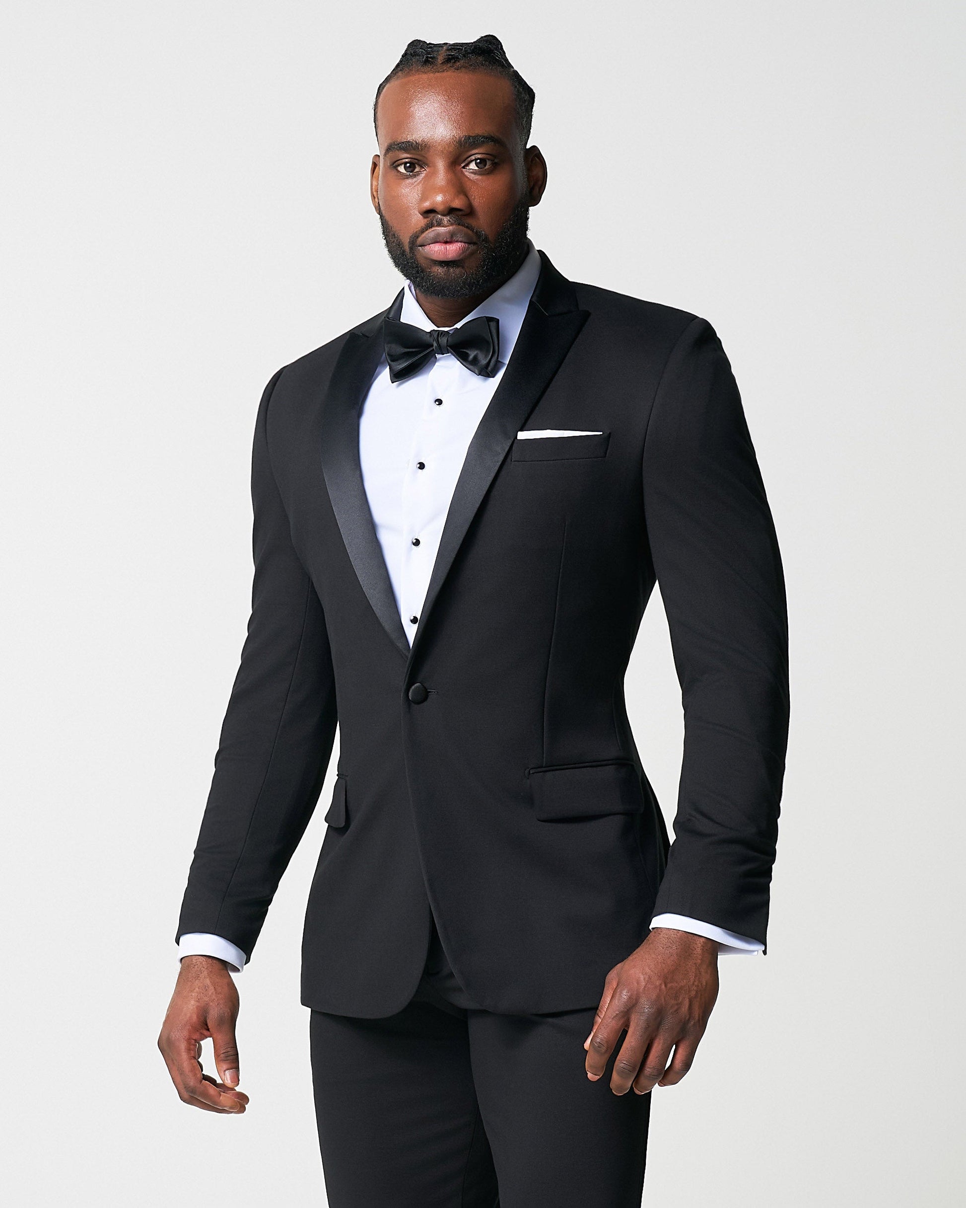 Athletic Fit Stretch Tuxedo - Black with Peak Lapel | State & Liberty Suits