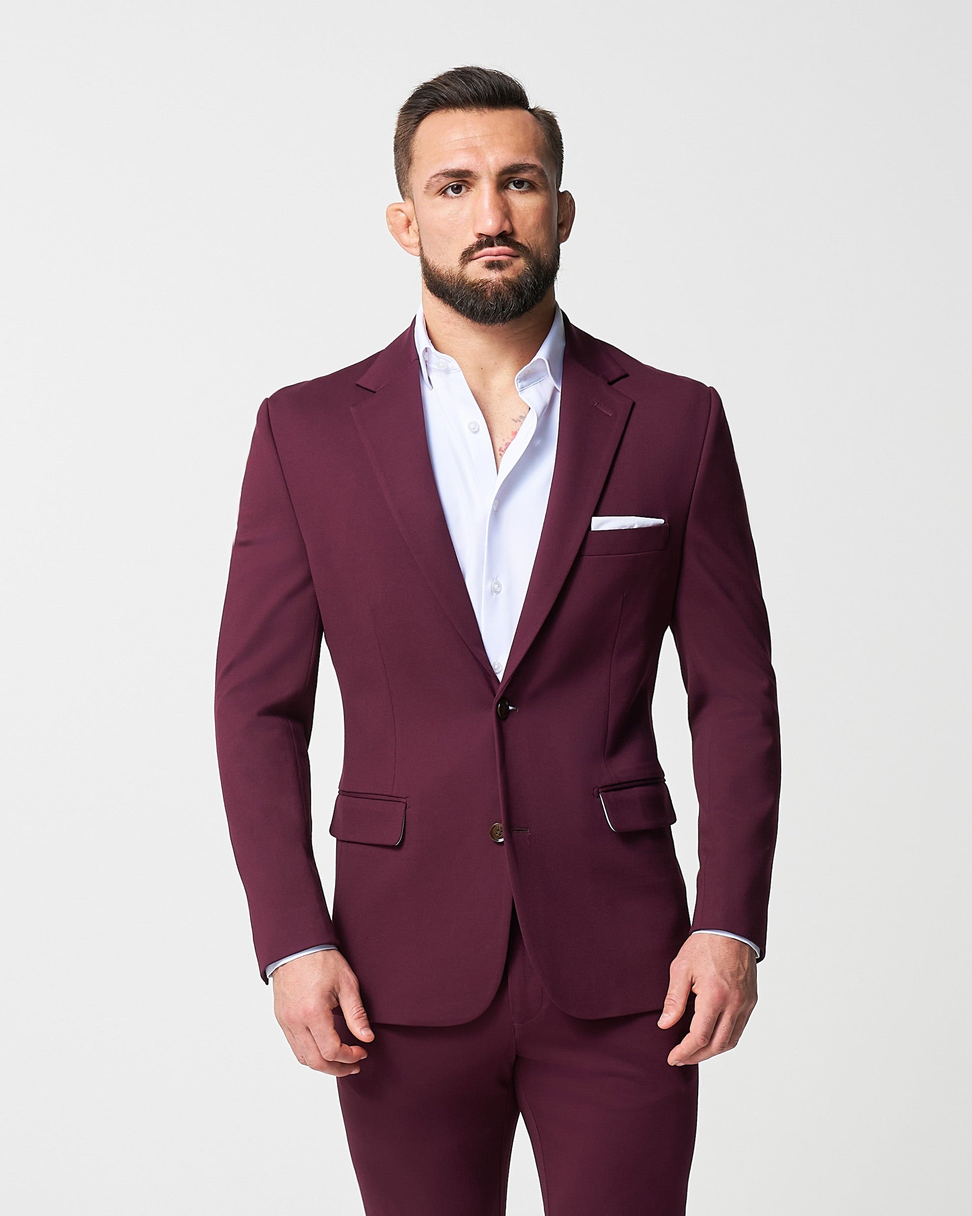 Athletic Fit Stretch Suit - Solid Plum | State & Liberty Suits