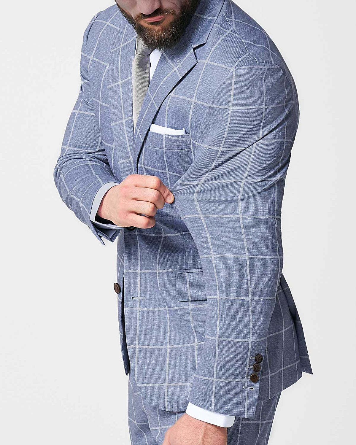 Athletic Fit Stretch Suit - Textured Light Blue with White Windowpane | State & Liberty Suits