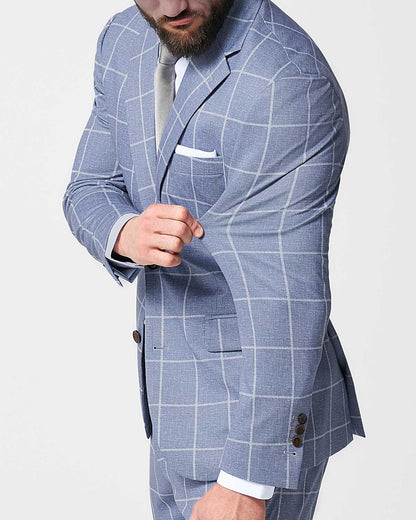 Athletic Fit Stretch Suit - Textured Light Blue with White Windowpane | State & Liberty Suits