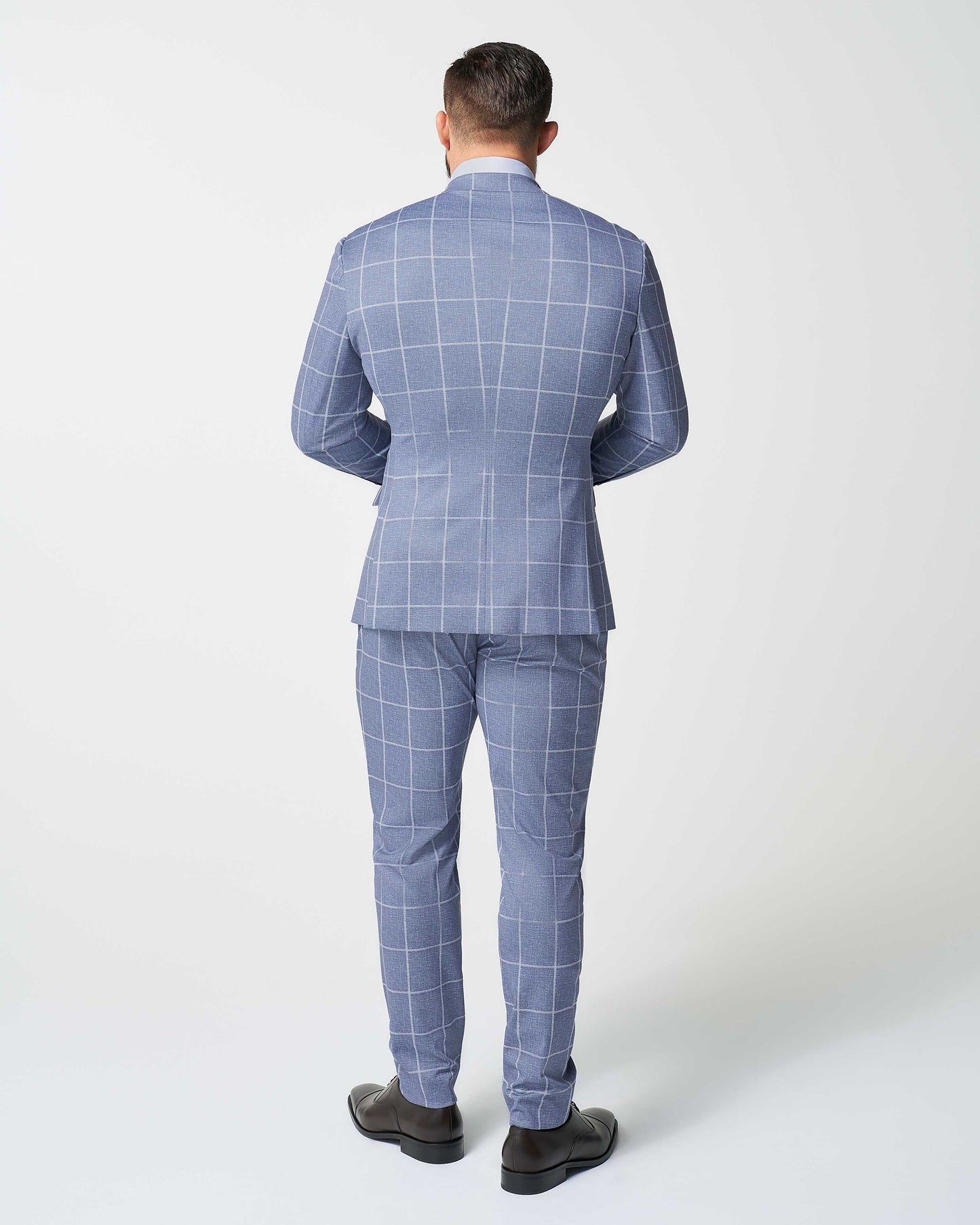 Athletic Fit Stretch Suit - Textured Light Blue with White Windowpane | State & Liberty Suits