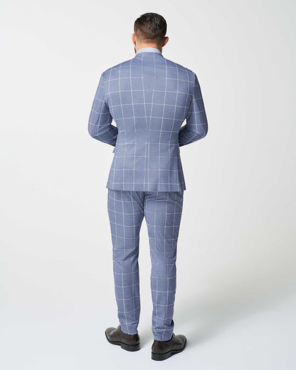 Athletic Fit Stretch Suit - Textured Light Blue with White Windowpane | State & Liberty Suits