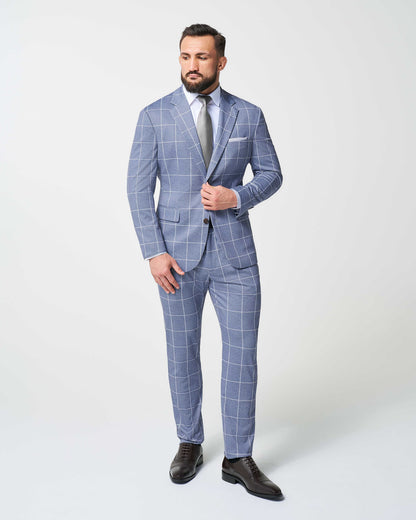 Athletic Fit Stretch Suit - Textured Light Blue with White Windowpane | State & Liberty Suits