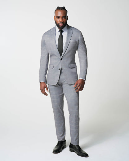 Athletic Fit Stretch Suit - Light Grey & White Windowpane | State & Liberty Suits