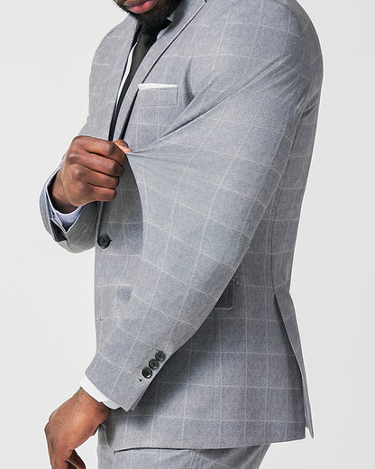 Athletic Fit Stretch Suit - Light Grey & White Windowpane | State & Liberty Suits