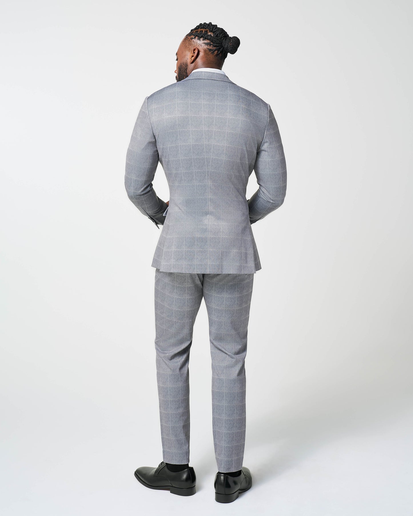 Athletic Fit Stretch Suit - Light Grey & White Windowpane | State & Liberty Suits