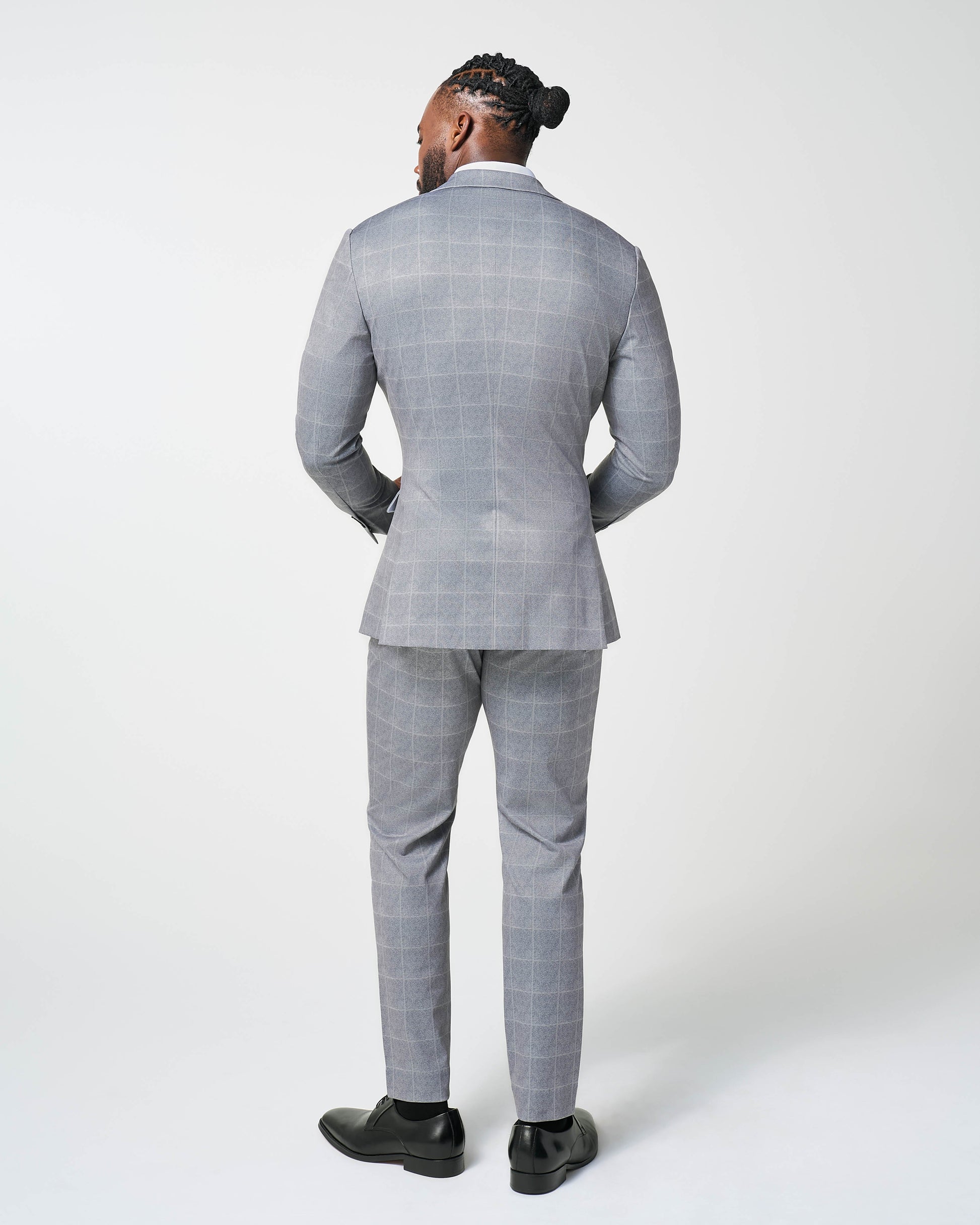 Athletic Fit Stretch Suit - Light Grey & White Windowpane | State & Liberty Suits
