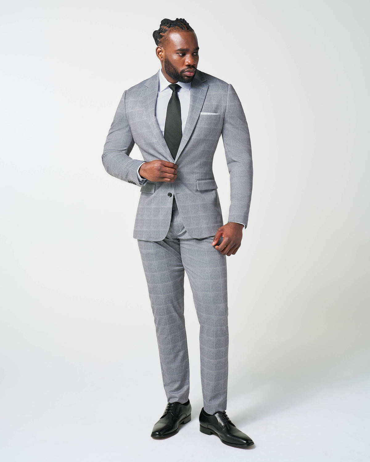 Athletic Fit Stretch Suit - Light Grey & White Windowpane | State & Liberty Suits