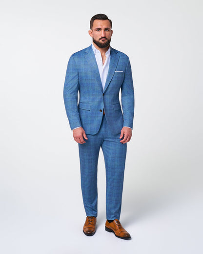 Athletic Fit Stretch Suit - Electric Blue Plaid | State & Liberty Suits