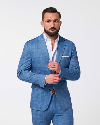 Athletic Fit Stretch Suit - Electric Blue Plaid | State & Liberty Suits