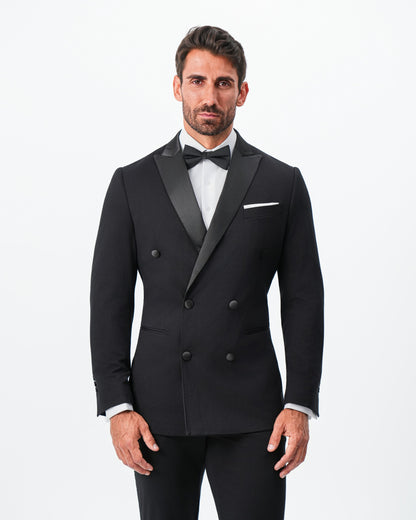 Athletic Fit Stretch Tuxedo Jacket - Double Breasted Solid Black with | State & Liberty Suits|Blazers