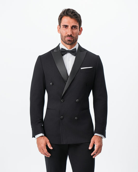 Athletic Fit Stretch Tuxedo Jacket - Double Breasted Solid Black with | State & Liberty Suits|Blazers