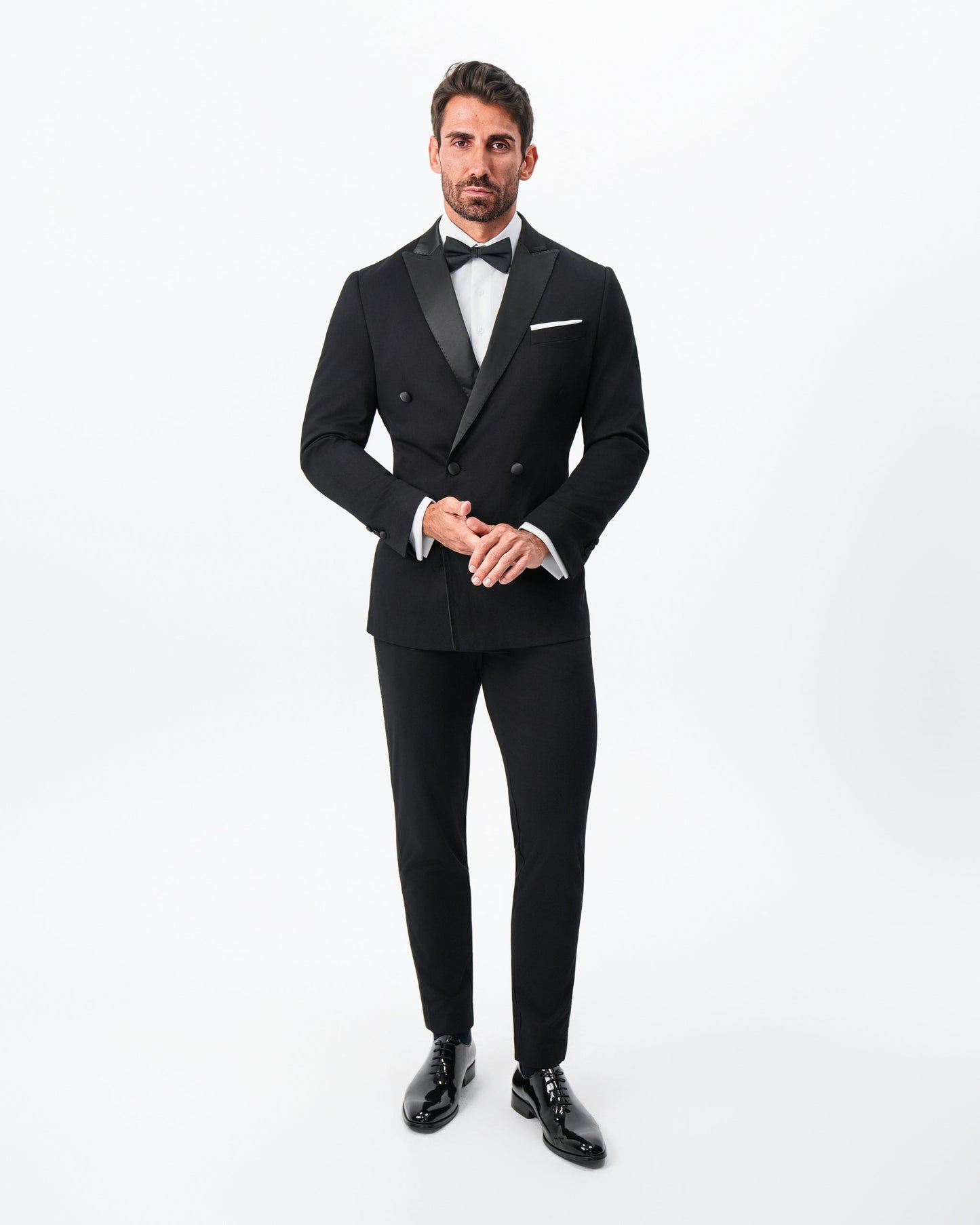 Athletic Fit Stretch Tuxedo Jacket - Double Breasted Solid Black with | State & Liberty Suits|Blazers