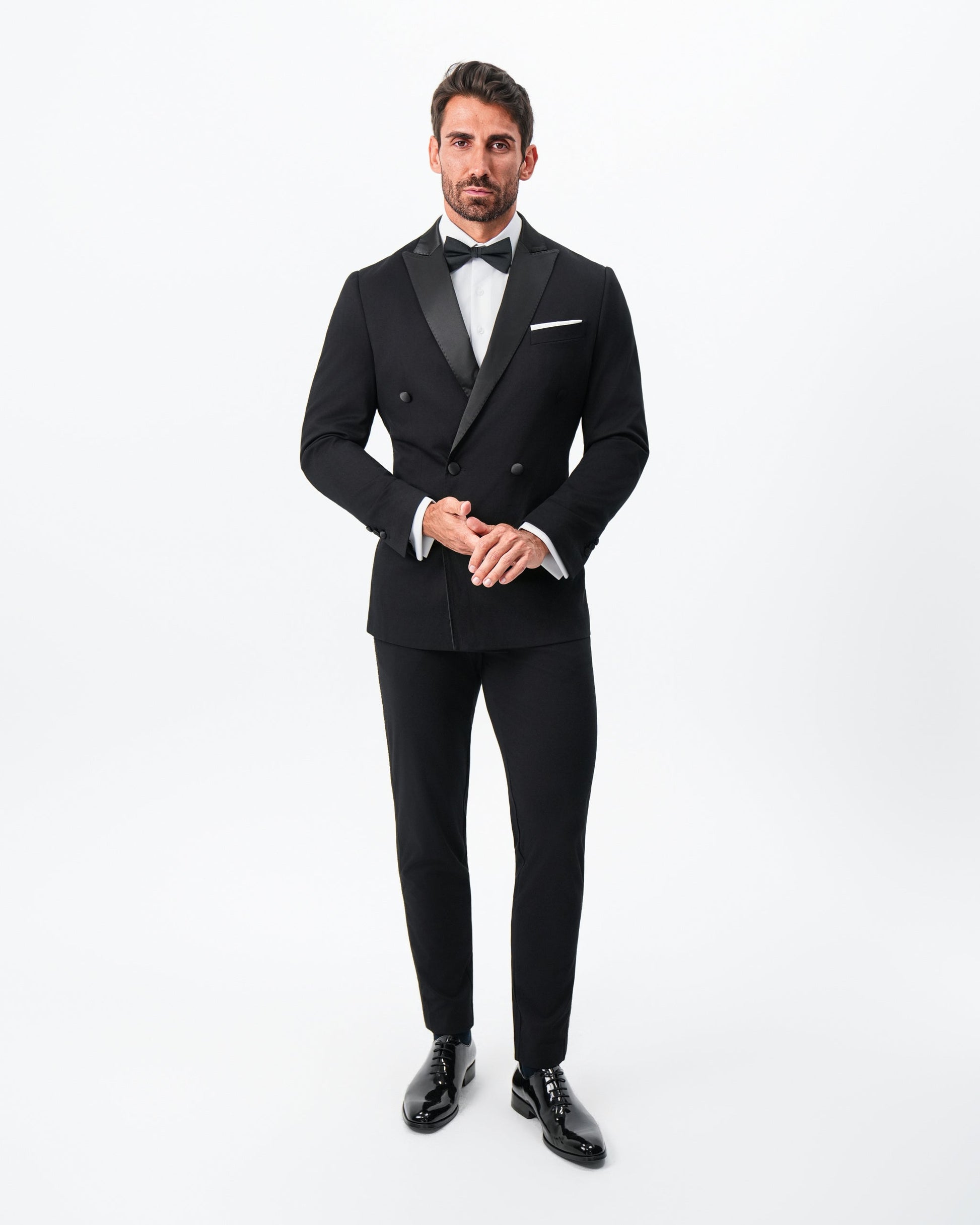 Athletic Fit Stretch Tuxedo Jacket - Double Breasted Solid Black with | State & Liberty Suits|Blazers