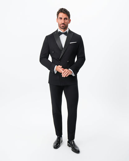 Athletic Fit Stretch Tuxedo Jacket - Double Breasted Solid Black with | State & Liberty Suits|Blazers