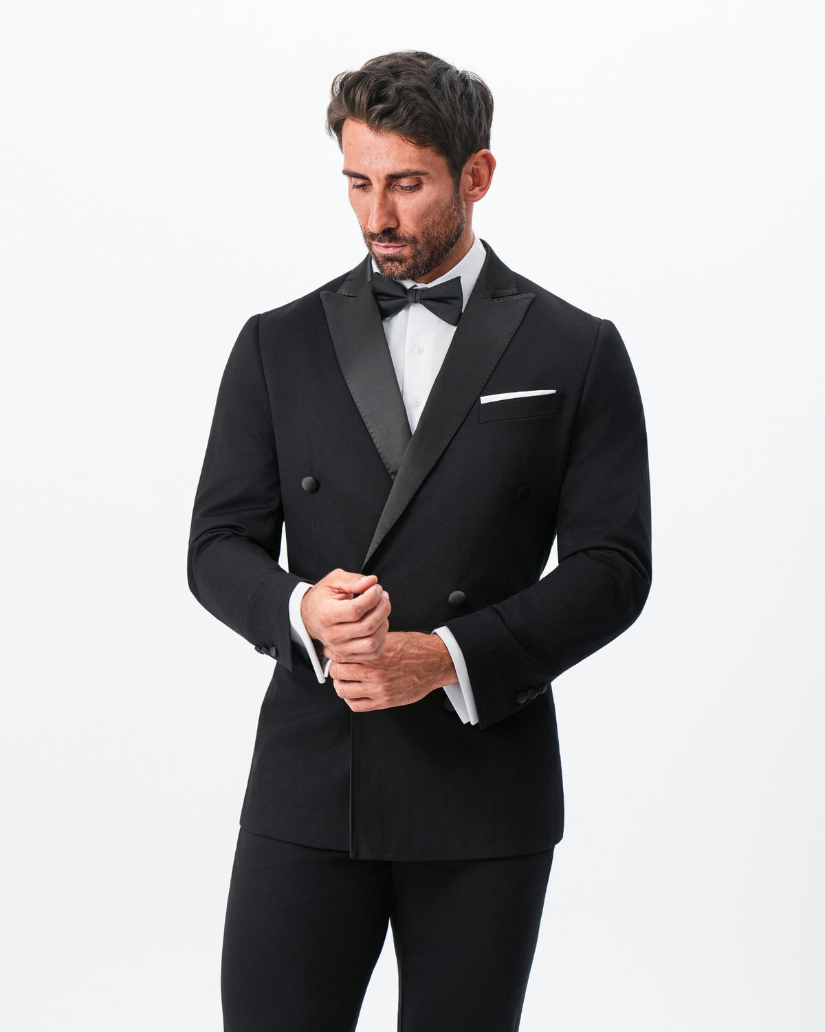 Athletic Fit Stretch Tuxedo Jacket - Double Breasted Solid Black with | State & Liberty Suits|Blazers