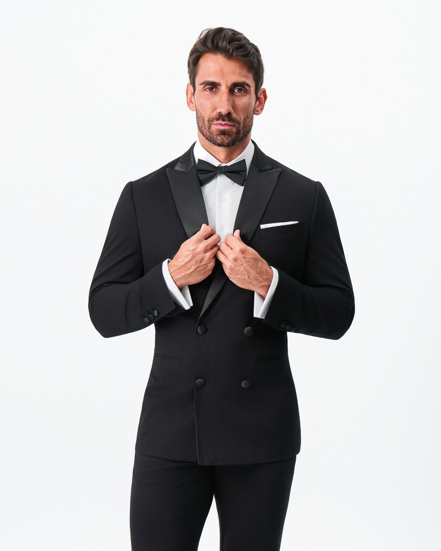 Athletic Fit Stretch Tuxedo Jacket - Double Breasted Solid Black with | State & Liberty Suits|Blazers