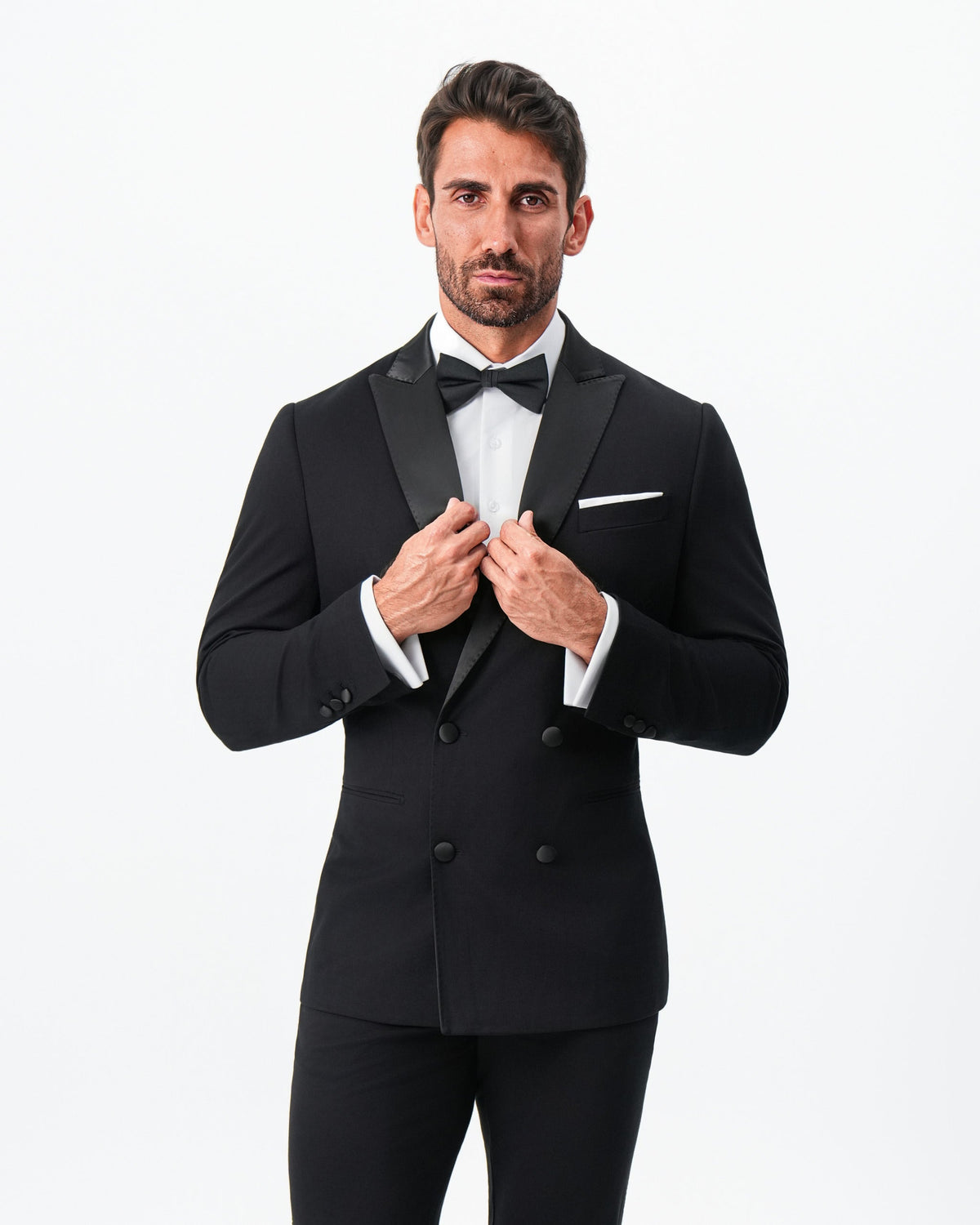 Athletic Fit Stretch Tuxedo Jacket - Double Breasted Solid Black with | State & Liberty Suits|Blazers