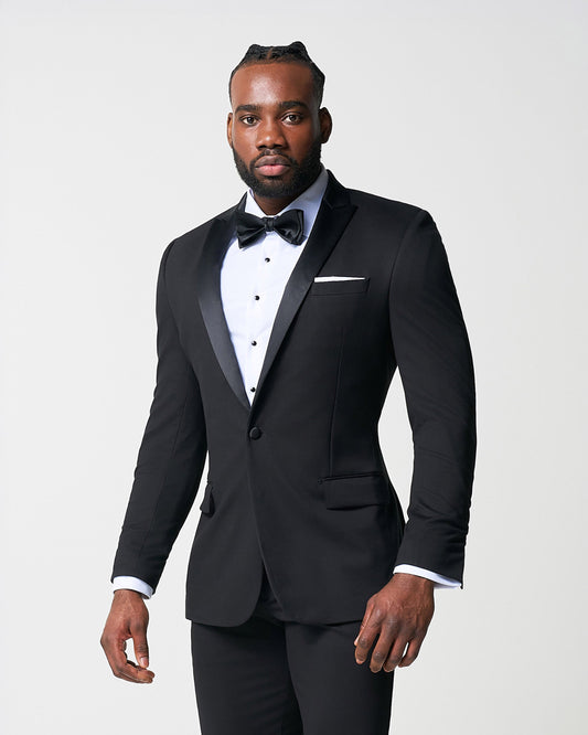 Athletic Fit Stretch Tuxedo Jacket - Black with Peak Lapel | State & Liberty Suits|Blazers