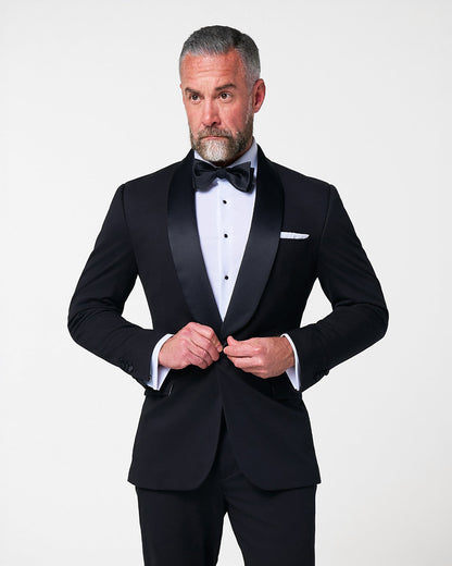 Athletic Fit Stretch Tuxedo Jacket - Black with Shawl Lapel | State & Liberty Suits|Blazers