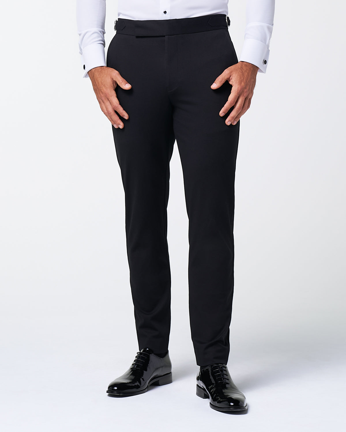 Athletic Fit Stretch Flat Front Tuxedo Pants - Black | State & Liberty Suits|Bottoms
