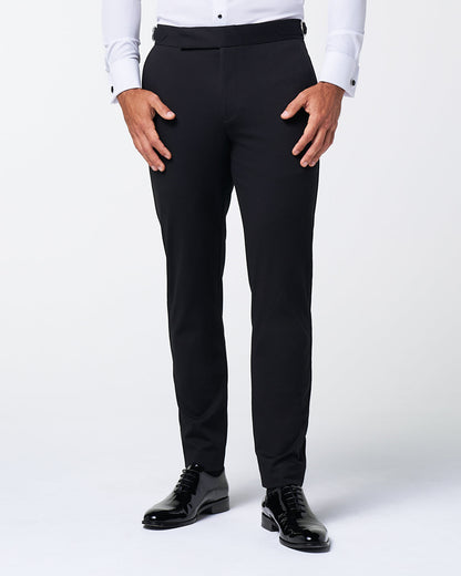 Athletic Fit Stretch Flat Front Tuxedo Pants - Black | State & Liberty Suits|Bottoms