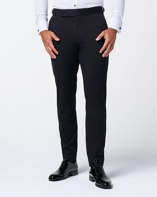 Athletic Fit Stretch Flat Front Tuxedo Pants - Black | State & Liberty Suits|Bottoms