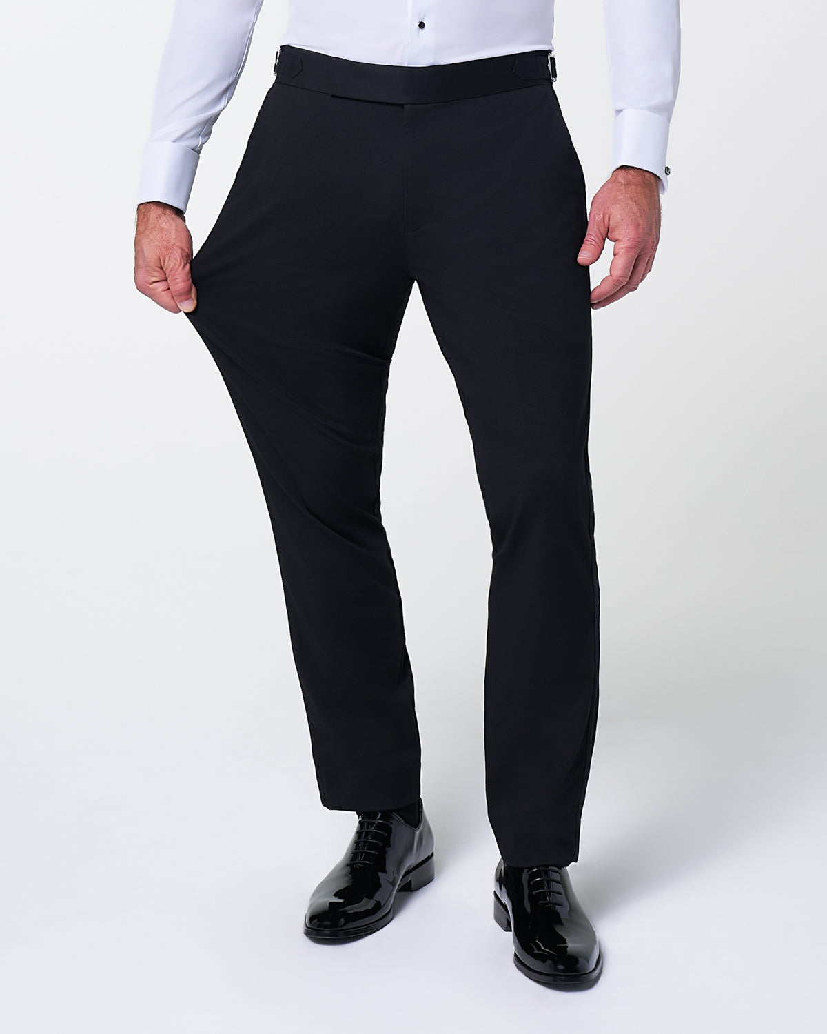 Athletic Fit Stretch Flat Front Tuxedo Pants - Black | State & Liberty Suits|Bottoms